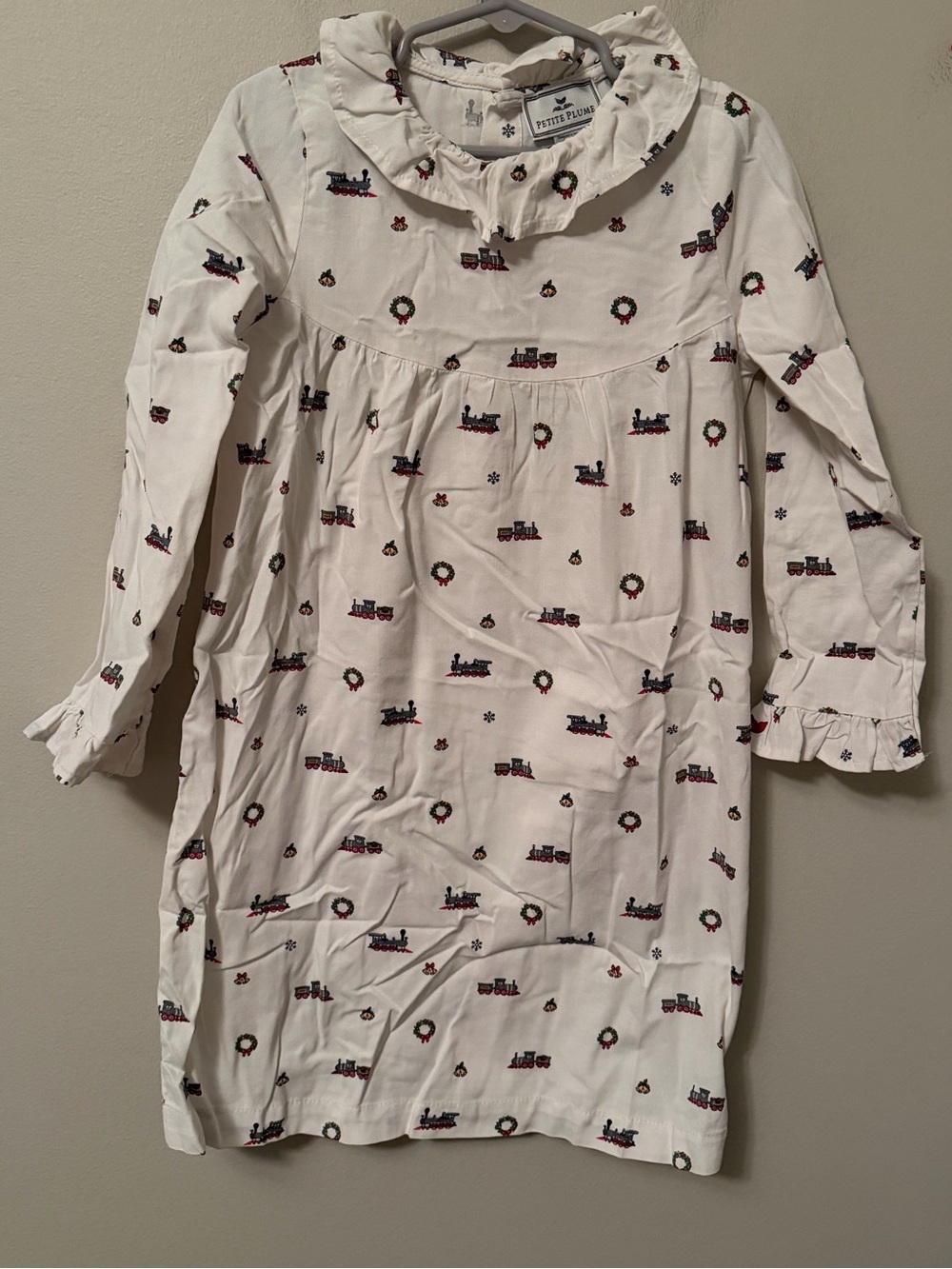 Petite Plume Holiday Train Ruffle Neck Nightgown